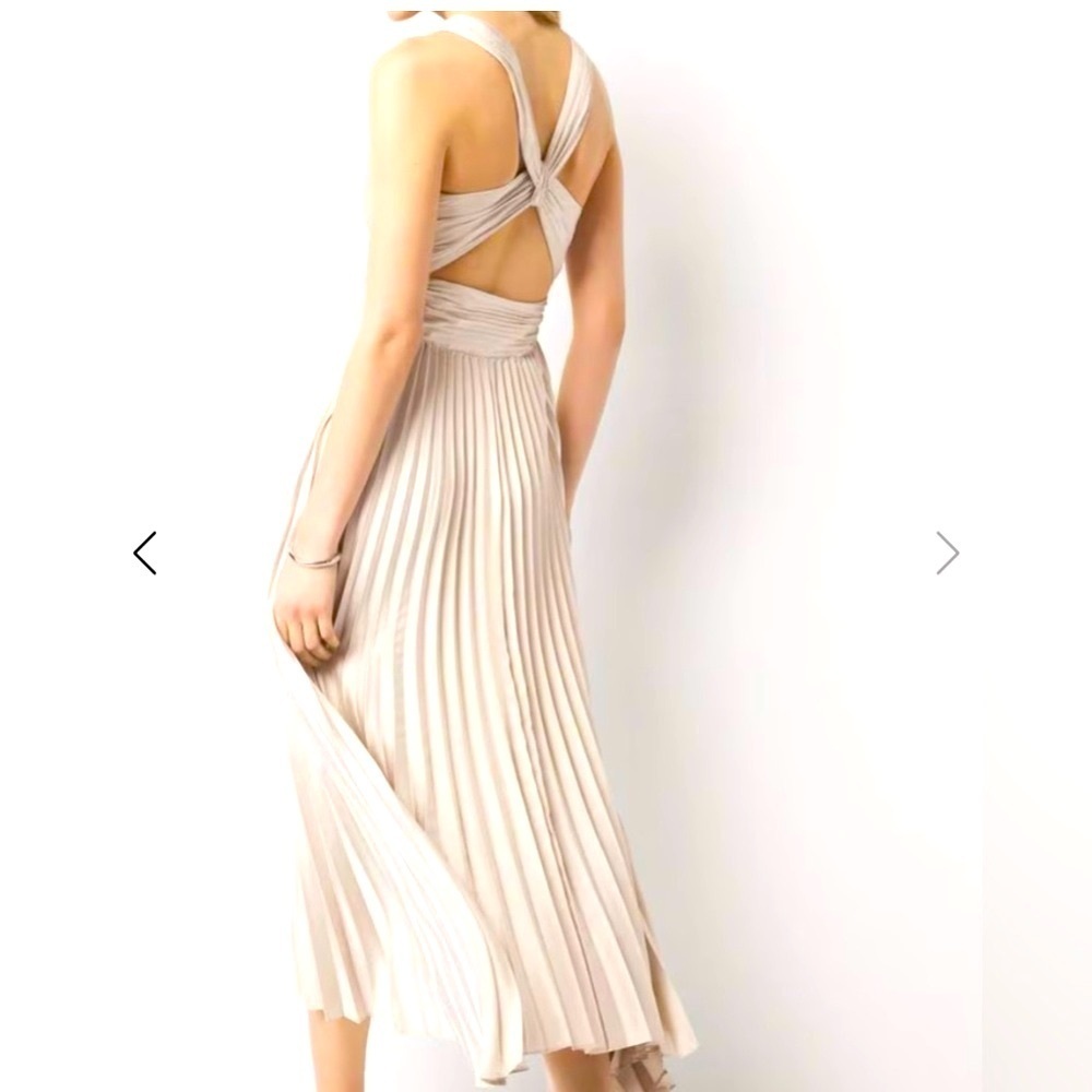 White House Black Market Tan Pleated Midi Gown💎 - Picture 4 of 11